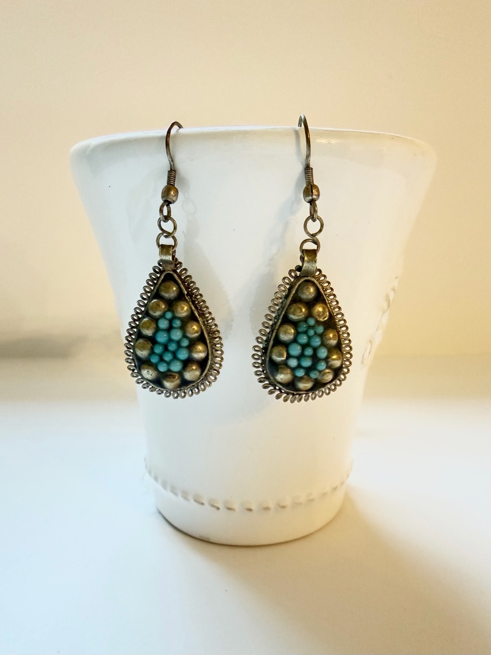 Handcrafted Teardrop Turquoise Bead Earrings - Vintage-Inspired
